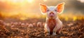 Adorable tiny piglet in a picturesque rural farmyard scene, cute farm animal in natural setting Royalty Free Stock Photo