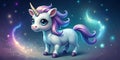 adorable tiny unicorn on an abstract 3d animated background