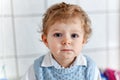 Adorable toddler with blue eyes indoor Royalty Free Stock Photo