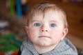 Adorable toddler with blue eyes indoor Royalty Free Stock Photo