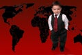 Adorable Toddler Boy In Suit Standing On The World