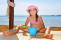Adorable toddler girl enjoying her summer vacation at beach Royalty Free Stock Photo