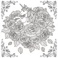 Adorable unicorn and roses background