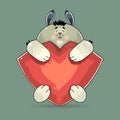 Adorable Valentine rabbit hugging a red heart