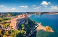Adorable view from flying drone of Aragonese Castle of Baia, Italy, Europe Royalty Free Stock Photo