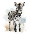 Adorable Watercolor Baby Zebra Clipart on White Background AI Generated Royalty Free Stock Photo