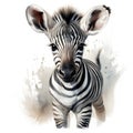 Adorable Watercolor Baby Zebra Clipart on White Background AI Generated Royalty Free Stock Photo