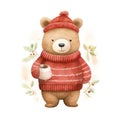 Adorable Watercolor Christmas Bear Greeting