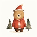 Adorable Watercolor Christmas Bear Greeting