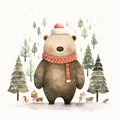 Adorable Watercolor Christmas Bear Greeting