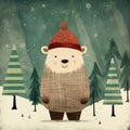 Adorable Watercolor Christmas Bear Greeting