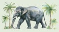 Adorable watercolor elephant on colorful abstract nature background. Elephant art. Concept of aquarelle illustration Royalty Free Stock Photo