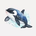Adorable Watercolor Handpainted Baby Orca Clipart for Baby Book AI Generated
