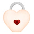 Adorable watercolor lock with red heart illustration