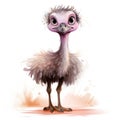 Adorable Watercolor Ostrich Clipart on White Background AI Generated