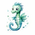 Adorable Watercolor Seahorse Illustration With Happy Expression