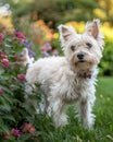 Adorable Westie Amidst a Blooming Garden - A Serene Canine Portrait Generative AI