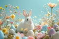 Bunny Amidst Easter Eggs and Spring Flowers Royalty Free Stock Photo