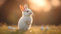 Adorable white bunny in sunset Royalty Free Stock Photo