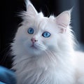 Cute picture of white cat with blue eyes and big tail, A cat as white as snow Royalty Free Stock Photo