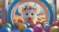 Adorable White Mouse Playing in Colorful Ball Pit Royalty Free Stock Photo