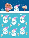 Christmas time - Lovely little bear and funny snowman