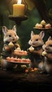 Adorable woodland creatures at a tea party in the forest