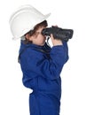 Adorable worker child with binoculars