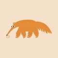 Adorable yellow ant eater hand drawn vector illustration. Funny isolated animal character in flat style for kids.