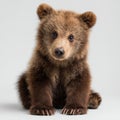 Adorable young brown bear cub sitting on white background Royalty Free Stock Photo