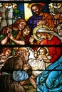 Adoration of the Shepherds, stained glass window in the Saint John the Baptist church in Zagreb, Croatia Royalty Free Stock Photo