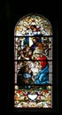 Adoration of the Shepherds, stained glass window in the Saint John the Baptist church in Zagreb, Croatia Royalty Free Stock Photo
