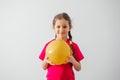 Adorble girl with sport ball prepared for sport