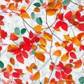 Adorn Your Space with a Seamless Pattern of Wall-Hanging Branches, Fall Leaves, and Vibrant Colorful Flowers.