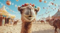 Adorned Camel Smiles Brightly Festive Desert Scene Royalty Free Stock Photo