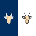 Adornment, Animals, Bull, Indian, Skull Icons. Flat and Line Filled Icon Set Vector Blue Background