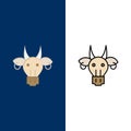 Adornment, Animals, Bull, Indian, Skull Icons. Flat and Line Filled Icon Set Vector Blue Background