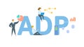 ADP, Automated Data Processing. Concept with keyword, people and icons. Flat vector illustration. Isolated on white. Royalty Free Stock Photo