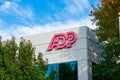ADP logo, sign on headquarters. Automatic Data Processing Inc.is an American provider of human resources management software and Royalty Free Stock Photo