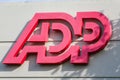 ADP sign, logo on headquarters. Automatic Data Processing Inc.is an American provider of human resources management software and Royalty Free Stock Photo