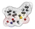 Adrafinil drug molecule withdrawn. 3D rendering. Atoms are represented as spheres with conventional color coding: hydrogen .