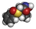 Adrafinil drug molecule withdrawn. 3D rendering. Atoms are represented as spheres with conventional color coding: hydrogen .