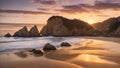 Adraga beach near Sintra photographed at sunset Royalty Free Stock Photo