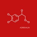 Adrenalin molecula structure. White line icon isolated on red background