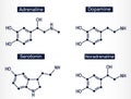 Adrenaline epinephrine, dopamine DA, serotonin, norepinephrine noradrenaline molecules. Monoamine neurotransmitters,