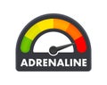 Adrenaline Level Meter, measuring scale. Adrenaline speedometer, indicator. Vector stock illustration Royalty Free Stock Photo