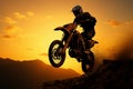 Adrenaline pumping motocross Silhouette with front wheel lifted, action packed adventure