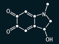 Adrenochrome, adraxone molecule. It is produced by the oxidation of adrenaline. on the dark blue background