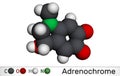 Adrenochrome, adraxone molecule. It is produced by the oxidation of adrenaline. Molecular model. 3D rendering