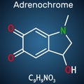 Adrenochrome, adraxone molecule. It is produced by the oxidation of adrenaline. Structural chemical formula on the dark blue
